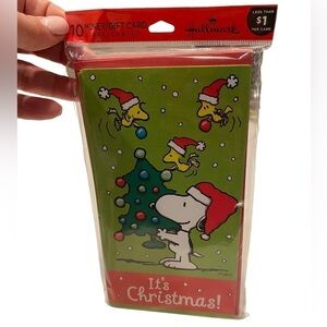 Hallmark Peanuts Snoopy Ten Christmas Cards Money Holder Gift Card Woodstock NEW